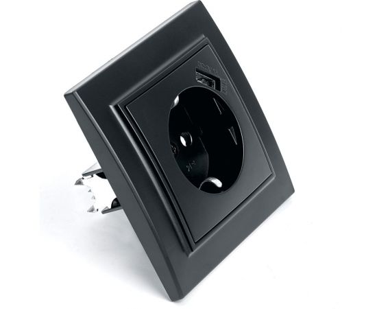 1-местная розетка STEKKER с заземлением и с USB, PST16-9011-03, с защитной шторкой, серия Эрна, черный 39480 – изображение 2