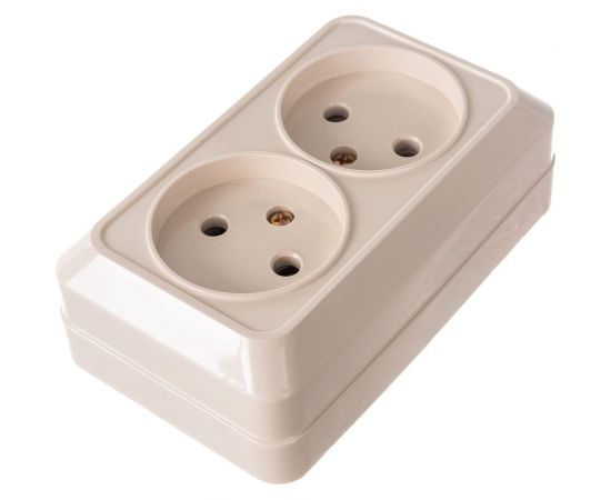 Розетка Intro Quadro двойная без заземления 2x2P, 16А-250В, IP20, открытая установка, слоновая кость, Б0053794 – изображение 3