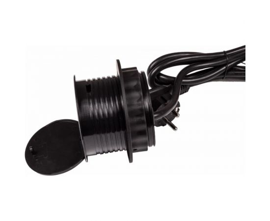 Лючок в стол LANMASTER на два кейстоуна + одна розетка со шнуром 1.8 м, черный LAN-WA-MCTA-2OK+G – изображение 3