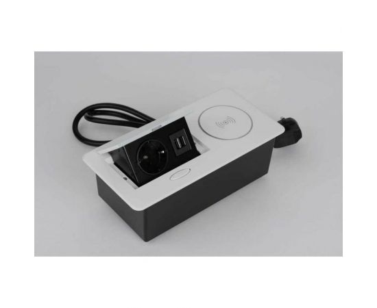 Выдвижная розетка (выдвижной блок розеток) SETE 1 EURO розетка, 2 USB, беспроводная зарядка SBT-1UCW-10 – изображение 3