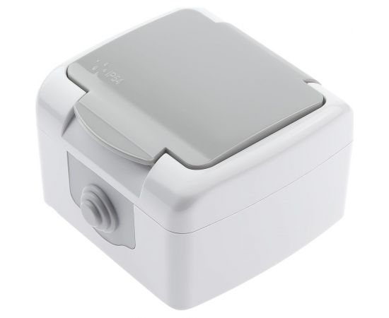 Розетка Intro Atlantic 5-202-03 с заземлением со шторками Schuko открытой установки серый Б0050946 – изображение 4