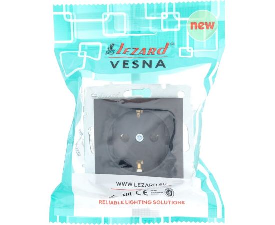 Розетка Lezard VESNA с заземлением, ПБТ, чёрный бархат 742-4288-122B – изображение 4