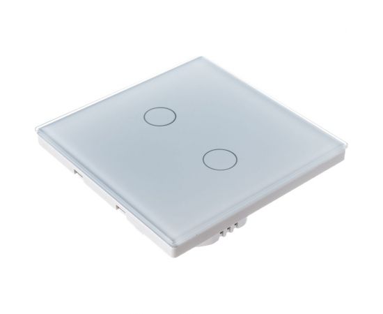 Сенсорный выключатель со стеклянной панелью CGSS изготовленный по технологии Optiwhite на две линии белый Эстетика 86х86 GL-TSP02-WCG – изображение 4