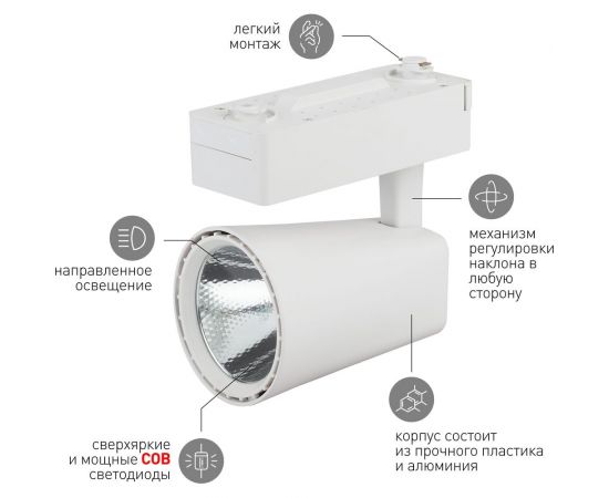 Трековый светильник ЭРА TR4 - 30 WH 30Вт белый COB Б0032161 – изображение 5