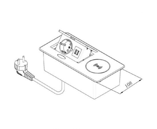 Выдвижная розетка (выдвижной блок розеток) SETE 1 EURO розетка, 2 USB, беспроводная зарядка SBT-1UCW-10 – изображение 5
