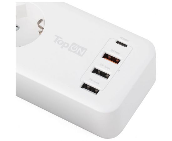 Сетевой фильтр TopOn 4 розетки, 3 USB, Type-C, PD 20W QC3.0, 4000W, 1.8 м Белый TOP-PWS4 – изображение 5