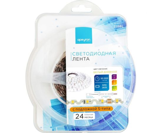 Светодиодная лента Apeyron в блиере 12В, 4,8Вт/м, smd2835, 60д/м, IP20, 400Лм/м, подложка S-ти/218BL – изображение 5