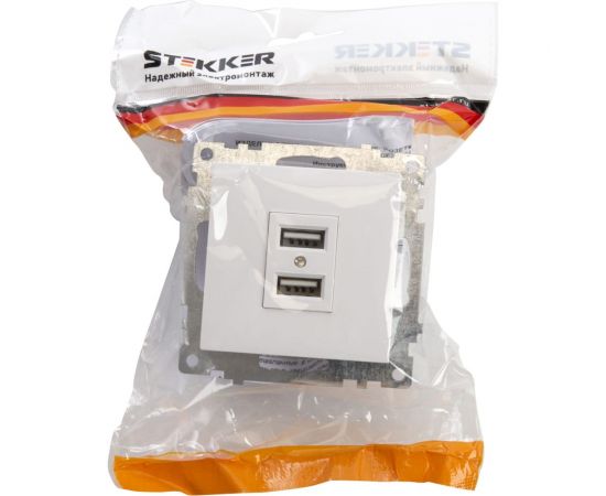 2-местная розетка USB STEKKER (механизм), GLS10-7115-01, 250B, 2,4А, серия Катрин, белый 39686 – изображение 5