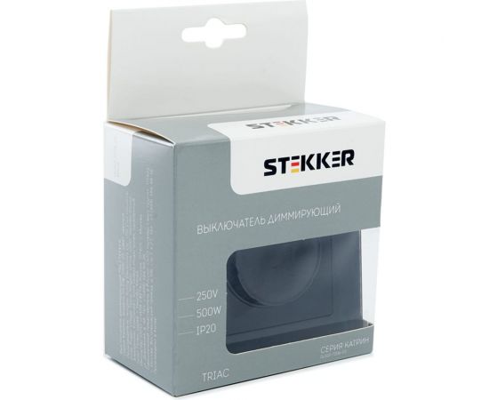 Диммирующий выключатель STEKKER 250В, 500W, серия Катрин, со стеклянной рамкой, черный 39508 – изображение 7