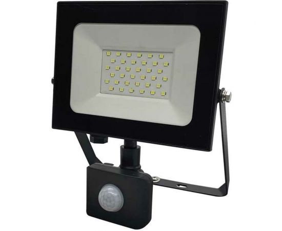 Светодиодный прожектор c датчиками движения и освещенности truEnergy IP65 (датчик IP44) 30W 6500K 2400Lm 150x180мм черный алюминий 13203 