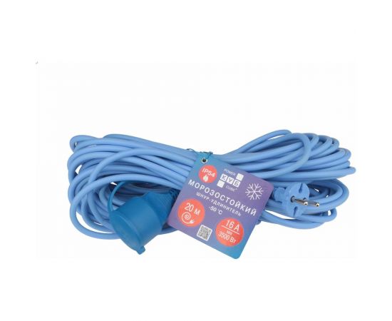 Морозостойкий удлинитель Power Cube в бухте, 16А/3,5 кВт, 1розетка без заземления, 20м, ip54 2x1.5 мм2, PC-2F-R-20(IP) 