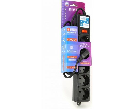 Фильтр-удлинитель Power Cube PC Отк. Уп.1,9м 5р, чёрн. 10А/2,2кВт SPG-B-6-BLACK(ОТКР) 