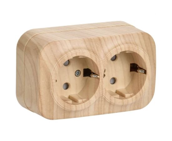 2-ая розетка IEK РСш22-3-ХС с з/к и з/ш о/у 16А GLORY сосна ERH24-K34-16 