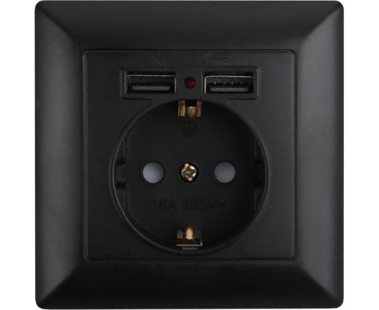 Розетка Intro 441005 PE Schuko со шторками, 16А, 250В 2хUSB, СУ, Solo, Б0043407 