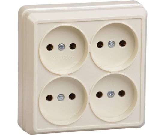 Четырехместная розетка IEK РС24-2-ОК, без заземляющего контакта, 10А, открытой установки, ОКТАВА, кремовый ERO40-K33-10-DC 