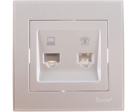 Розетка LEZARD RAIN компьютер+телефон жемчужно-белый металлик 703-3030-143 
