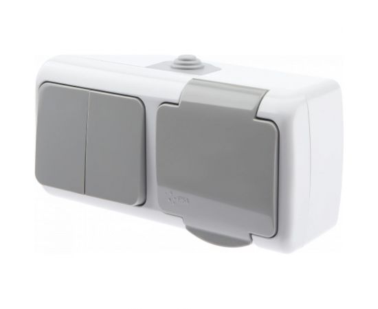 Блок розеток с выключателем Intro Atlantic 5-702-03 открытой установки IP54 серый Б0050948 