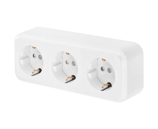 Розетка Bylectrica 3-местная ОУ с заз.конт. со шторкой, серия ПРАЛЕСКА, белый, РА16-276 