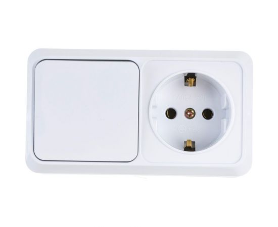 Блок: розетка с выключателем Intro Quadro 2-701-01 горизонтальный 16А-250В, IP20, открытая установка, белый, Б0053864 