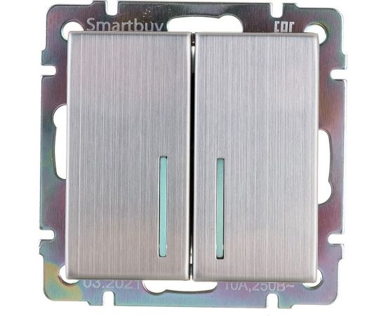 Выключатель Smartbuy 2-клавишный с индикатором 10А серый никель Нептун SBE-05gn-10-SW2-1 