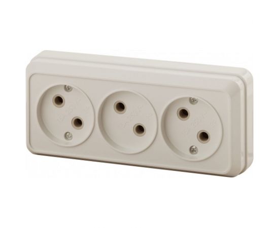 Розетка Intro Quadro без заземления трехместная 3x2P, 16А-250В, IP20, открытая установка, слоновая кость, Б0053813 