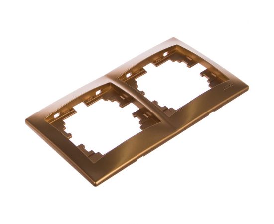 Горизонтальная двухместная рамка Lezard MIRA без вставок, металлик золото 701-1300-147 