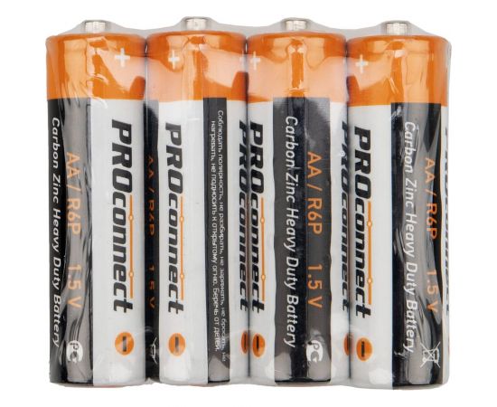 Солевая батарейка PROCONNECT АА, R6P 4 шт 30-0010 
