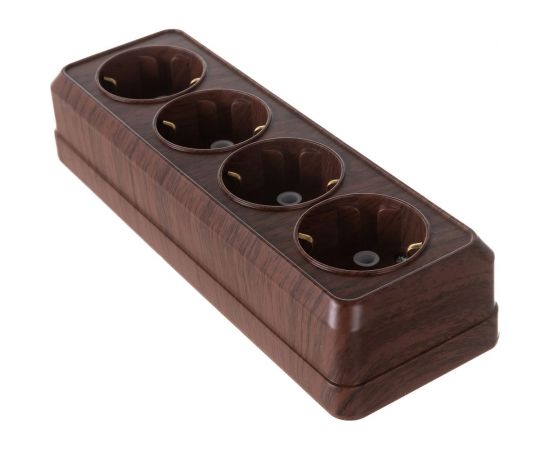 Розетка Intro Quadro с заземлением четырёхместная 4x2P+E, 16А-250В, IP20, открытая установка, венге, Б0053842 – изображение 2