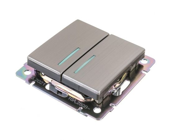 Выключатель Smartbuy 2-клавишный с индикатором 10А серый никель Нептун SBE-05gn-10-SW2-1 – изображение 2