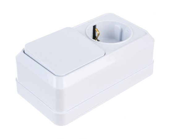 Блок: розетка с выключателем Intro Quadro 2-701-01 горизонтальный 16А-250В, IP20, открытая установка, белый, Б0053864 – изображение 2