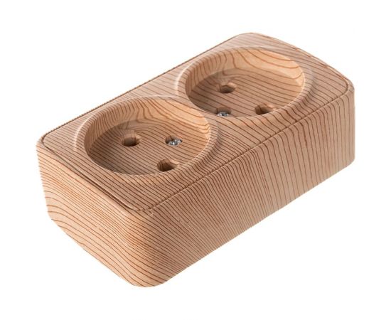 Розетка Intro Polo 3-203-11 двойная без заземления 2x2P, 16A-250В, IP20, открытая установка, сосна, Б0053571 – изображение 2