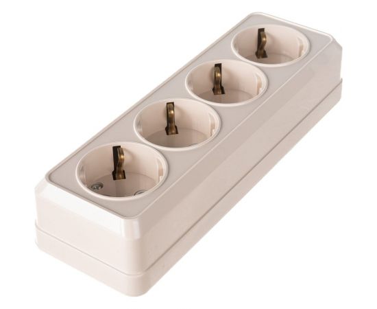 Розетка Intro Quadro с заземлением четырехместная 4x2P+E, 16А-250В, IP20, открытая установка, слоновая кость, Б0053840 – изображение 3