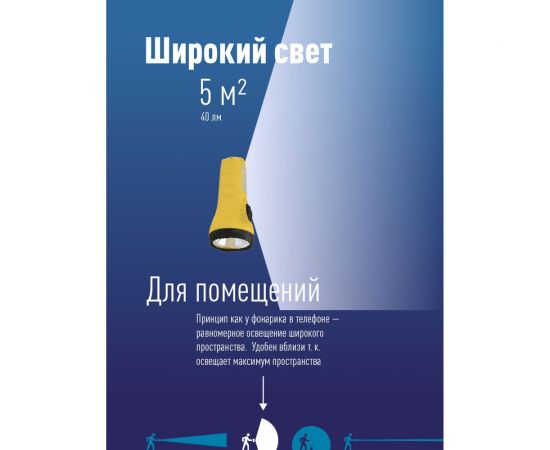 Ручной фонарь КОСМОС 0,5Вт LED+4SMD(1Вт)/1xAA/корпус ABS-пластик/ремешок ручной, KOC119B – изображение 3