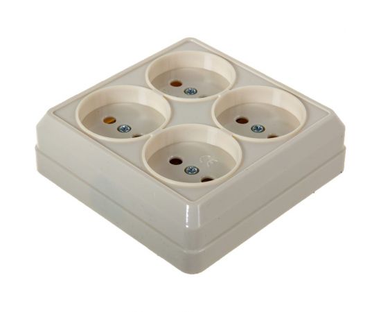 Четырехместная розетка IEK РС24-2-ОК, без заземляющего контакта, 10А, открытой установки, ОКТАВА, кремовый ERO40-K33-10-DC – изображение 3