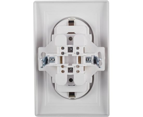 Двойная розетка Aling-conel PRESTIGE 16A 250В с поликарбонатовой вставкой, белая 604.00 113024 – изображение 3