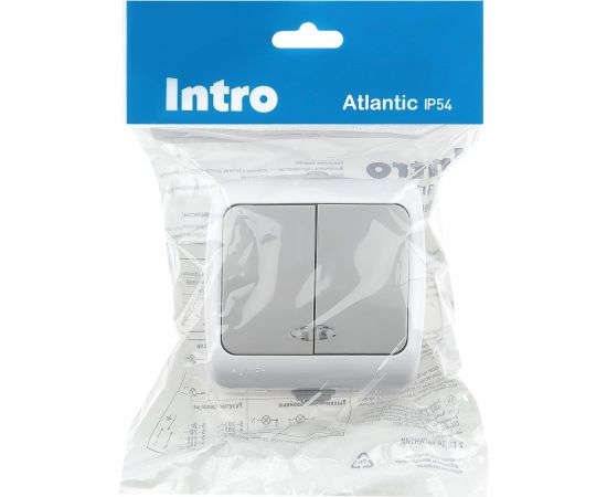 Выключатель Intro Atlantic 5-105-03 двойной с подсветкой 10А-250В открытой установки серый Б0050944 – изображение 4
