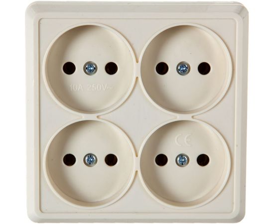 Четырехместная розетка IEK РС24-2-ОК, без заземляющего контакта, 10А, открытой установки, ОКТАВА, кремовый ERO40-K33-10-DC – изображение 4