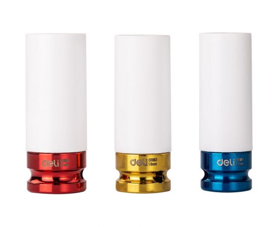 Набор ударных головок dl2003q 3 шт 17/19/21 мм, Cr-mo, пластиковый кейс DELI 104462 – изображение 4