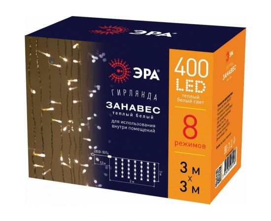 Светодиодная новогодняя гирлянда ЭРА теплый белый, 400 LED, IP20 ЕNIG-400W Б0051873 – изображение 4