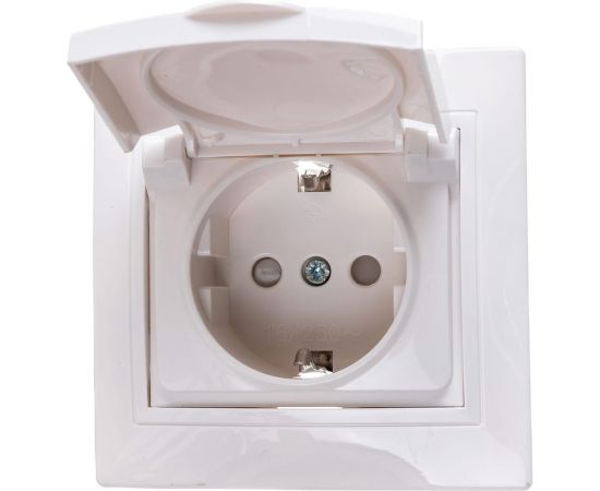 1местная розетка IEK РСбш10-3-КБ c заземляющим контактом, с защитной шторкой, с крышкой, 16А, Кварта, белый ERK12-K01-16-DM – изображение 5