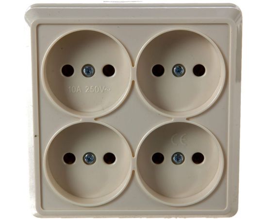 Четырехместная розетка IEK РС24-2-ОК, без заземляющего контакта, 10А, открытой установки, ОКТАВА, кремовый ERO40-K33-10-DC – изображение 6