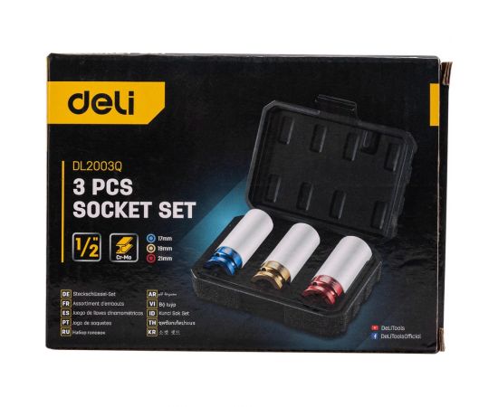 Набор ударных головок dl2003q 3 шт 17/19/21 мм, Cr-mo, пластиковый кейс DELI 104462 – изображение 7