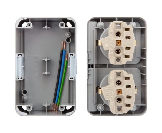 Двойная накладная розетка KRANZ керамика горизонтальный блок с/з IP54 16А серая KR-78-0804 – изображение 7