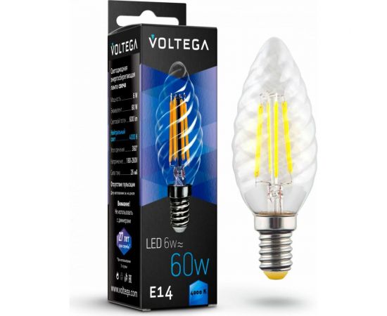 Светодиодная лампа VOLTEGA Свеча витая Е14 4000К 6W 7028 