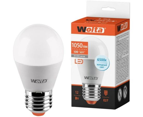 Светодиодная лампа Wolta "Шар" G45 12Вт 1050лм 6500К Е27 1/50 25W45GL12E27 