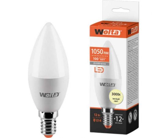 Светодиодная лампа Wolta "Свеча" C37 12Вт 1050лм 3000К Е14 1/50 25YC12E14 