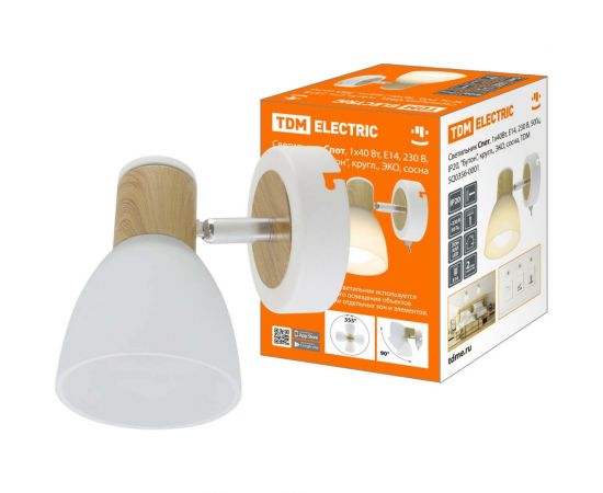 Светильник TDM спот, 1х40Вт, Е14, 230 В, 50 Гц, IP20, Бутон, круглый, ЭКО, сосна SQ0356-0001 