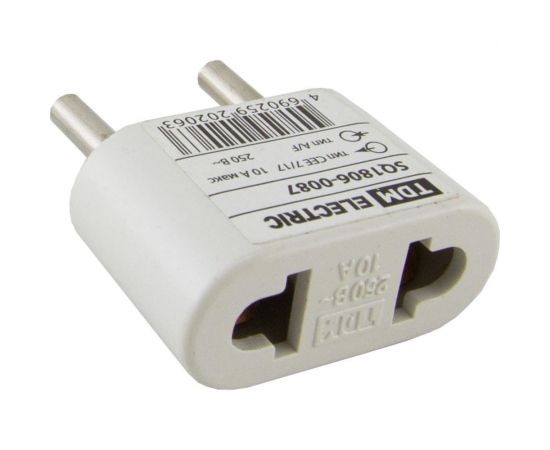 Переходник TDM тип CEE 7/17 - тип А/F, плоский, 10 А максимум, 250 В, белый SQ1806-0087 