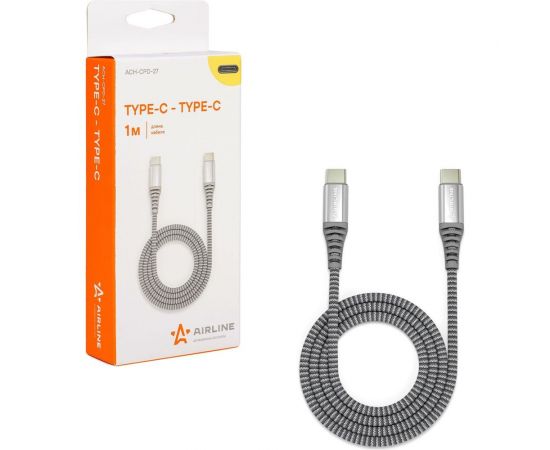 Кабель AIRLINE Type-C - Type-C поддержка PD 1м, черный нейлоновый ACH-CPD-27 