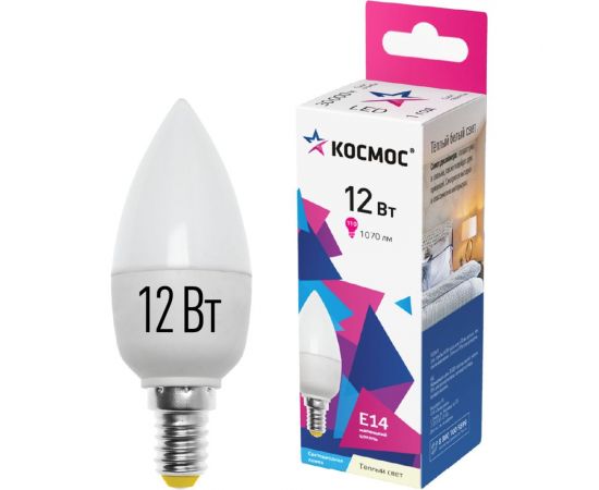 Светодиодная лампа КОСМОС LED CN 12Вт 220В E14 3000K, LkecLED12wCNE1430 